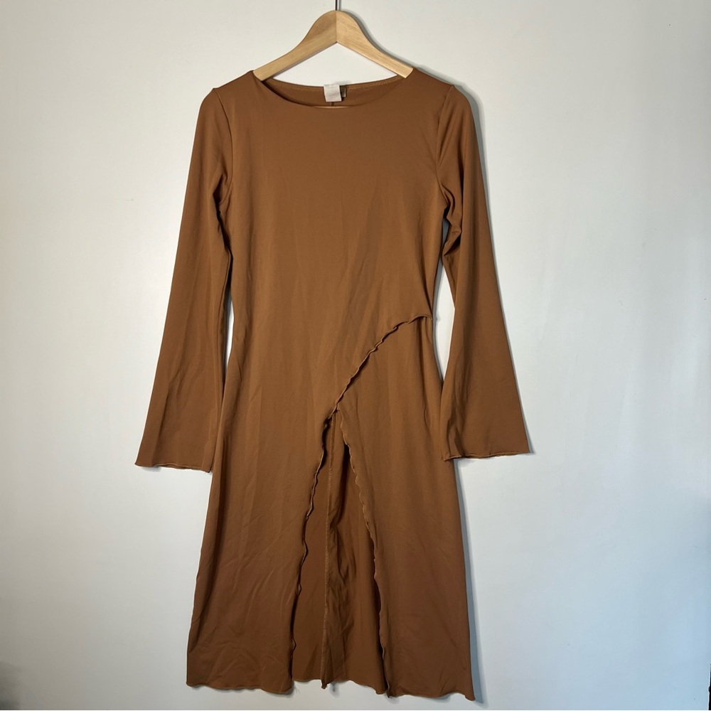 Brown Sheath Dress with Bell Sleeves for Work